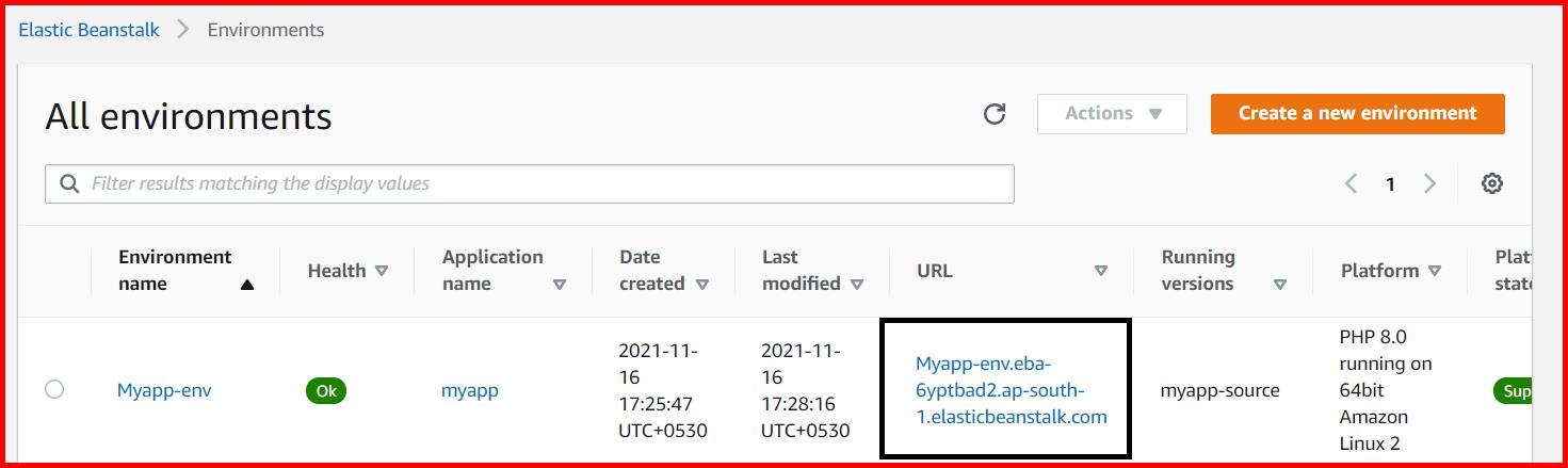 Picture showing the URL for browsing the deployed application